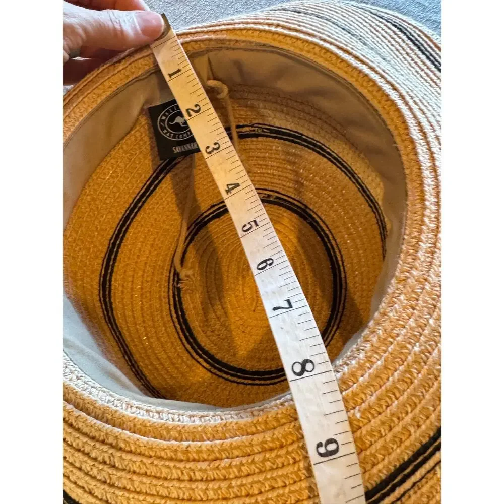 Wallaroo Wide Brim Sun Hat Straw Paper Braid Black Stripe Packable Beach Hat